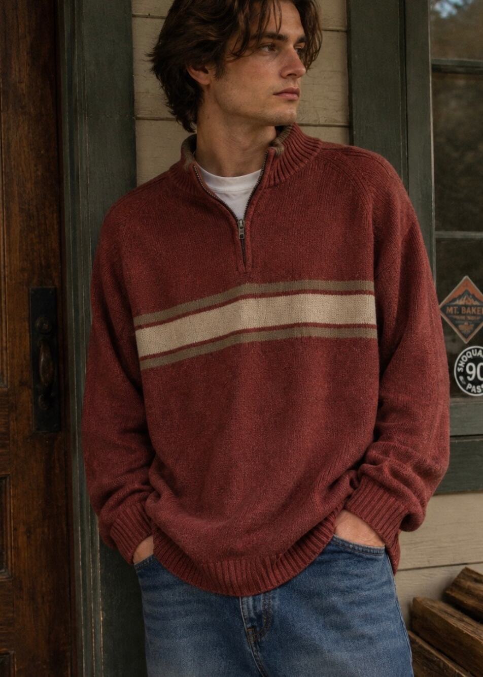 Vintage Columbia Quarter zip knit high neck sweater 90s Y2K retro preppy XL